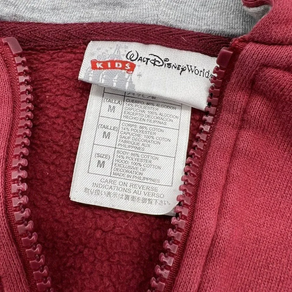 Walt Disney World Kids Medium Maroon Hooded Zip Up Jacket 1971-Disney Tag